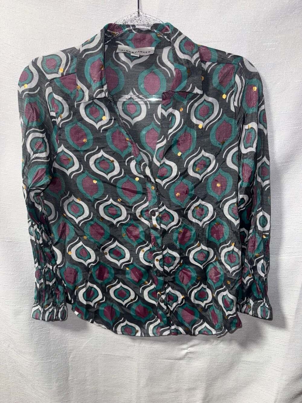 Alex & Parker Women's Geometric Print Button-Down Long Sleeve Blouse